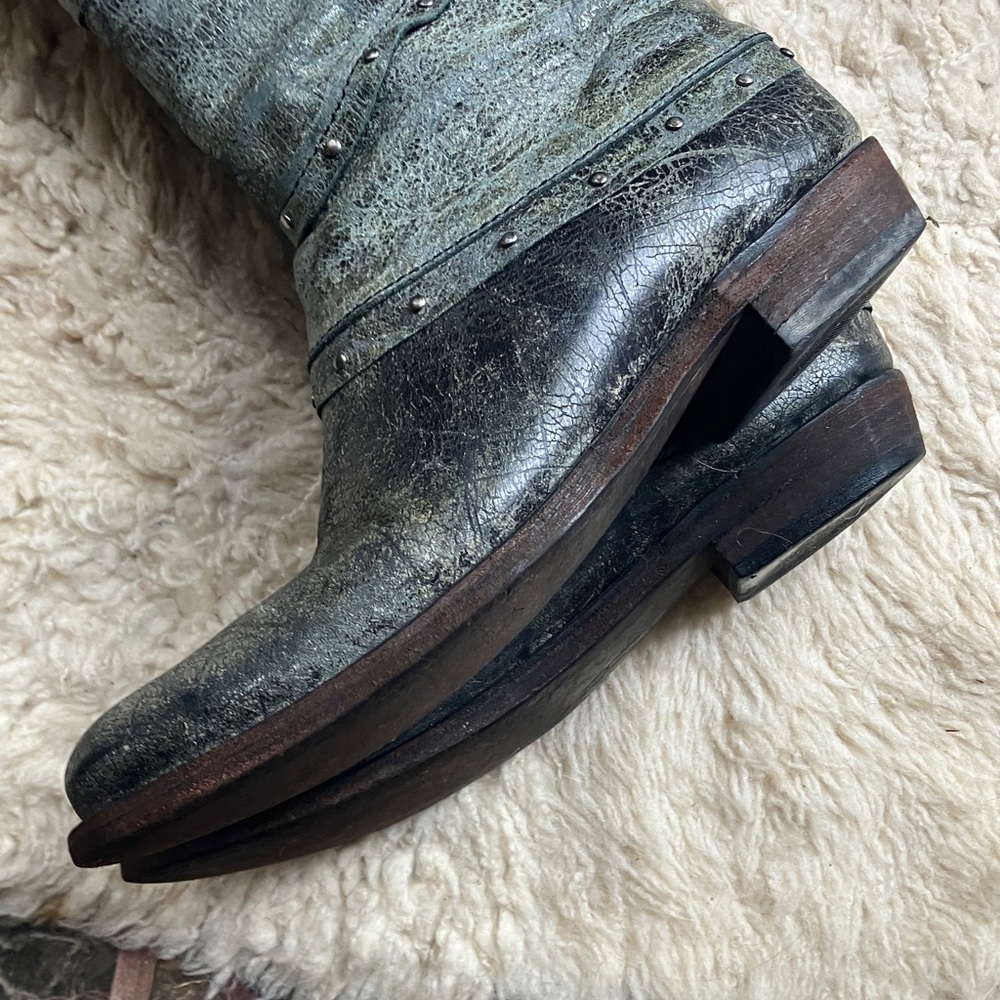 LIBERTY Black Distressed Green Tan knee boots - Picture 12 of 15